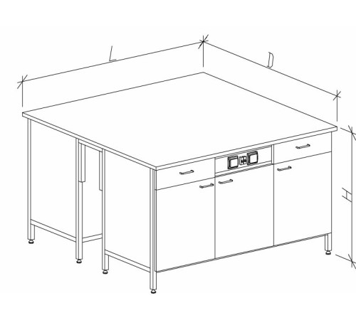 Стол-тумба островной на основе столов-тумб металлических с дверками, ящиками и розетками 1200 СТОк-М с/я.р.