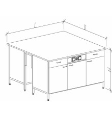 Стол-тумба островной на основе столов-тумб металлических с дверками, ящиками и розетками 1500 СТОд-М с/я.р.