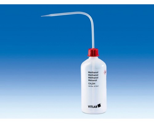 Промывалка VITLAB безопасная, 500 мл, узкое горло, маркировка "Methyl ethyl keton", PP